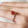 The Dawn, IGI 2.3ct Cushion Cut Lab Pink Sapphire, 18K Rose Gold Floating Engagement Ring with Baguette-Set Diamond Band