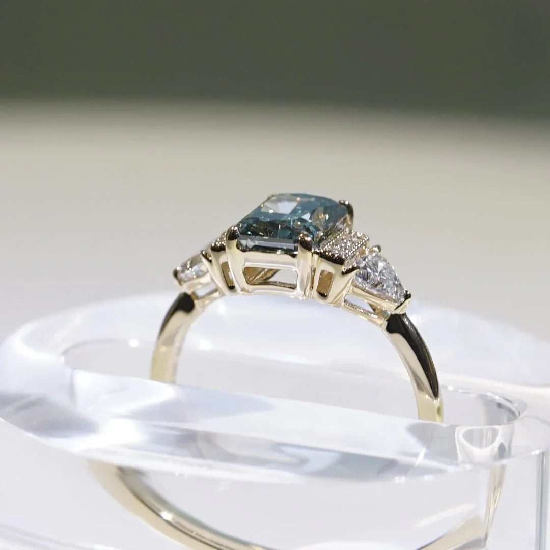 The Chapters Heirloom, IGI 1.56ct Fancy Vivid Green Radiant Lab Diamond, 18K Yellow Gold Vintage Engagement Ring