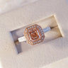 Aveline, IGI 2.11ct Asscher Cut Fancy Intense Pink Lab Diamond, 18K+PT950 Vintage Halo Ring