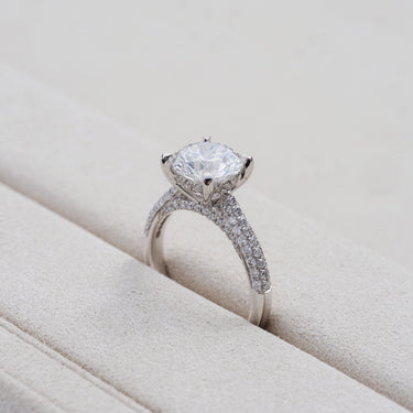 Clarisse, Round Brilliant Diamond Triple Pavé Ring with Hidden Halo
