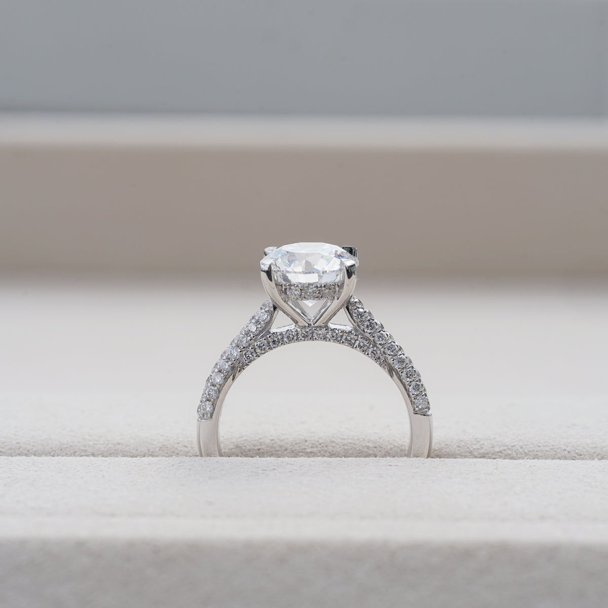 Clarisse, Round Brilliant Diamond Triple Pavé Ring with Hidden Halo