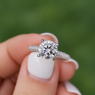 Clarisse, Round Brilliant Diamond Triple Pavé Ring with Hidden Halo