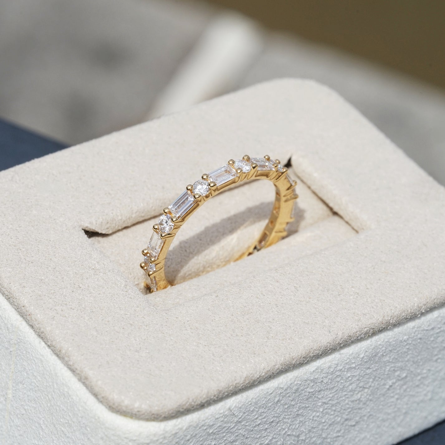 Evelisse, 1.42ct Baguette & Round Lab Diamond, 18K Yellow Gold Eternity Wedding Ring