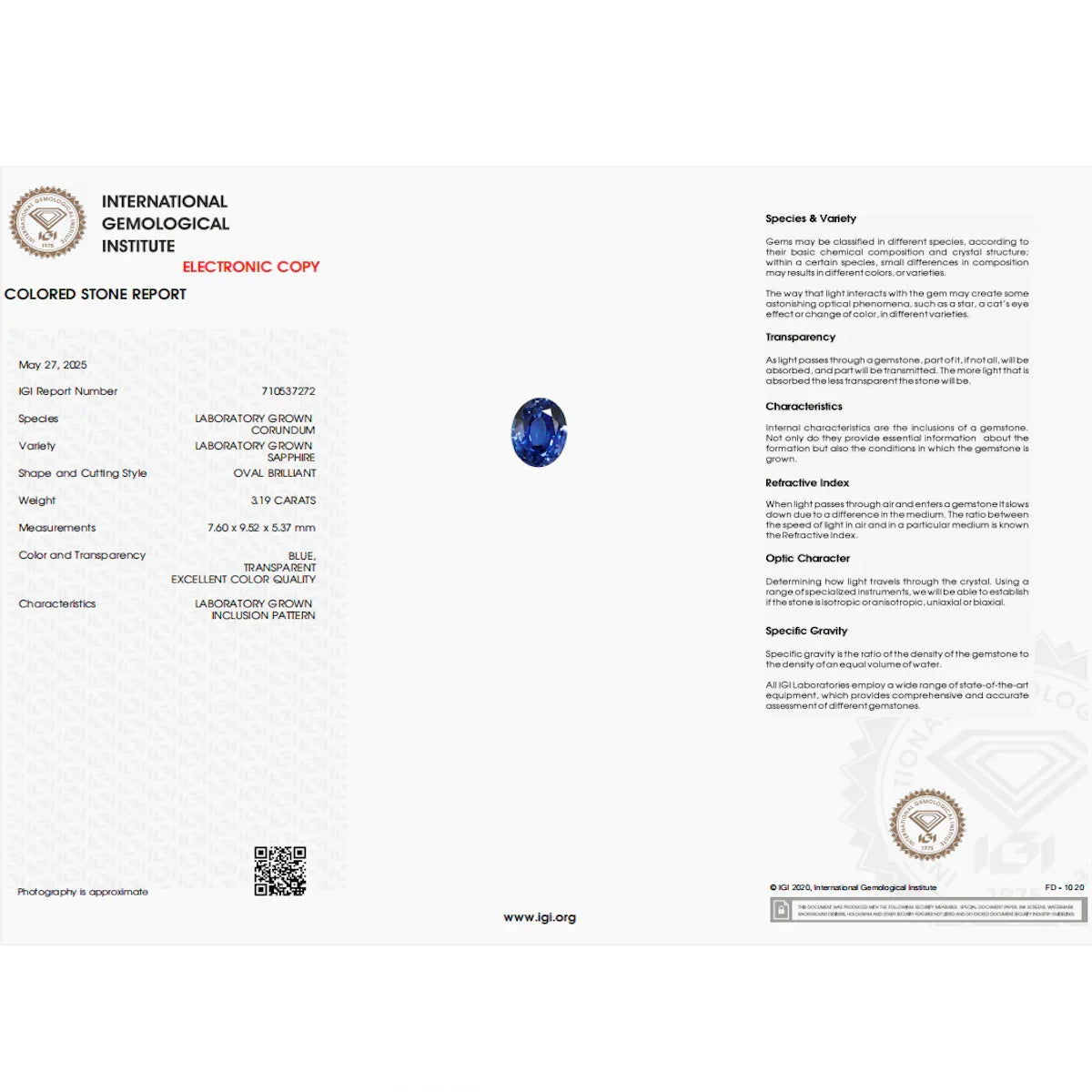 Nova, IGI 3.19ct Oval Cut Lab Sapphire, PT950 Cluster Ring