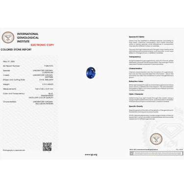 Nova, IGI 3.19ct Oval Cut Lab Sapphire, PT950 Cluster Ring
