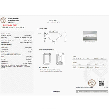 The Promise, IGI 3.09ct D VVS2 Emerald Cut Lab Diamond, PT950 Trilogy Ring with lab Sapphire Accents