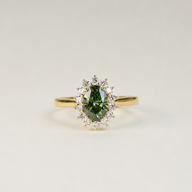 Lavinia, IGI 1.0ct Vintage Oval-Cut Fancy Vivid Green Lab Diamond , 18K Yellow Gold Halo Engagement Ring