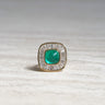 Sugarloaf, 5.52ct Cabochon Lab Emerald, 18K Yellow Gold Halo Vintage Ballerina Ring