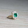 Sugarloaf, 5.52ct Cabochon Lab Emerald, 18K Yellow Gold Halo Vintage Ballerina Ring