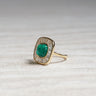 Sugarloaf, 5.52ct Cabochon Lab Emerald, 18K Yellow Gold Halo Vintage Ballerina Ring