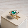 Sugarloaf, 5.52ct Cabochon Lab Emerald, 18K Yellow Gold Halo Vintage Ballerina Ring