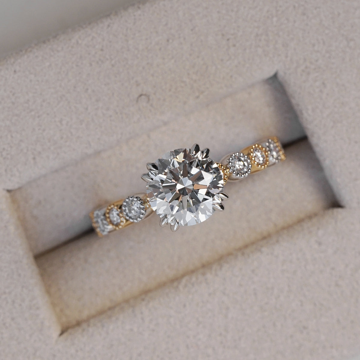 Amelia, IGI Vintage Milgrain Round Brilliant Diamond Ring