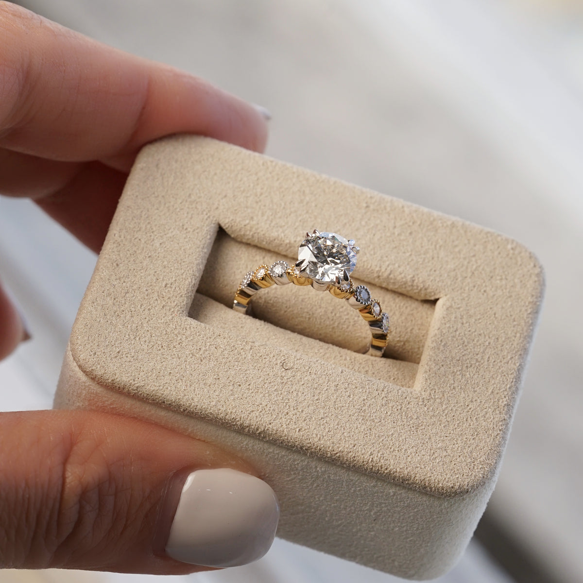 Amelia, IGI Vintage Milgrain Round Brilliant Diamond Ring
