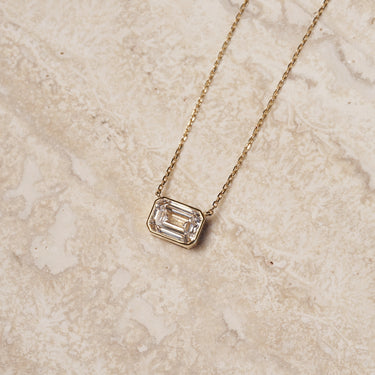 IGI 2.06ct Emerald Cut Lab Diamond, 18K Yellow Gold Bezel Set Necklace