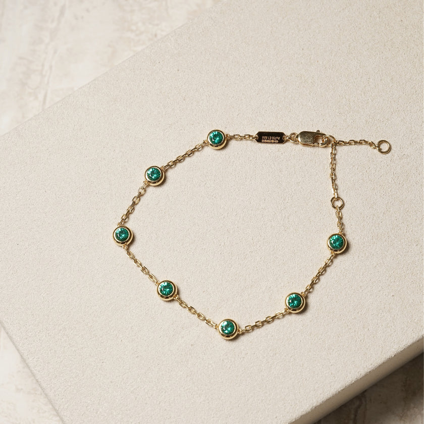 1.01ct Round Emerald, 18K Yellow Gold Bubble Bracelet