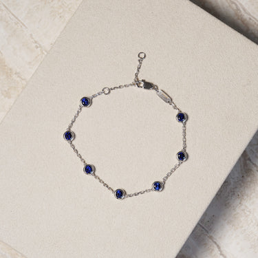 1.62ct Round Lab Sapphire, 18K White Gold Bubble Bracelet