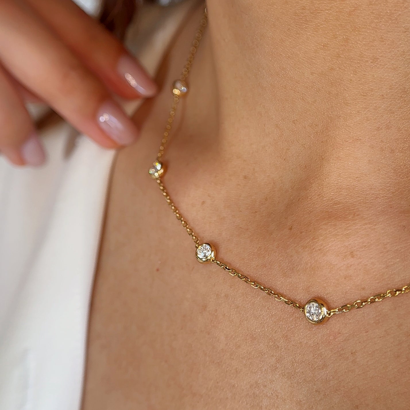1.74ct Round Lab Diamond, 18K Yellow Gold Bezel Bubble Necklace