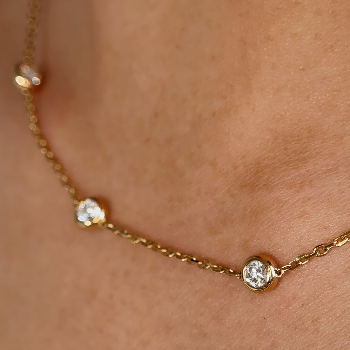 1.74ct Round Lab Diamond, 18K Yellow Gold Bezel Bubble Necklace