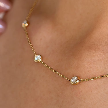 1.74ct Round Lab Diamond, 18K Yellow Gold Bezel Bubble Necklace