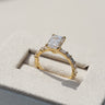 Edith, IGI 2.07ct D VVS2 Emerald Cut Lab Diamond, 18K Yellow Gold Ring with Round & Baguette Pavé