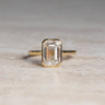 Ellie, IGI 3.08ct Emerald Cut Lab Diamond, 18K Yellow Gold Bezel Solitaire Ring