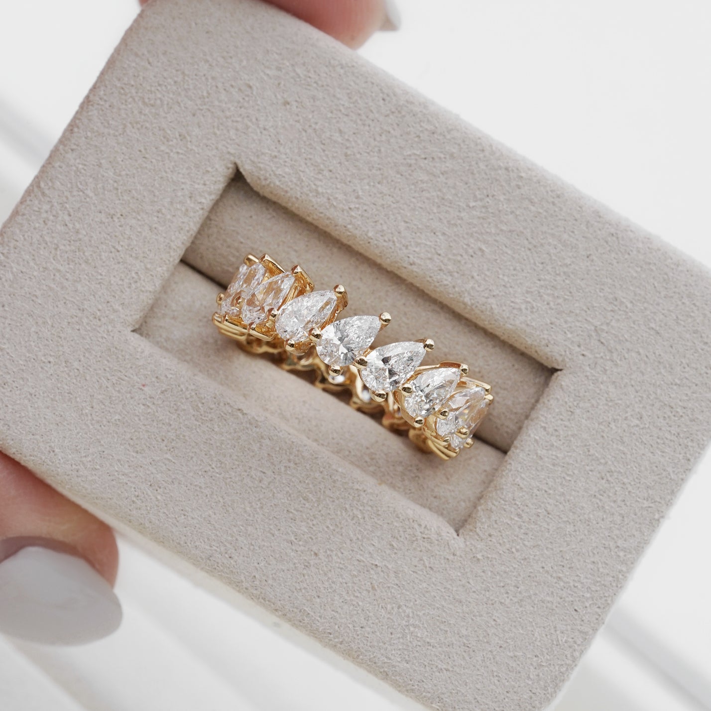 3.8ct Pear-Cut Lab Diamond, 18K Yellow Gold Eternity Ring