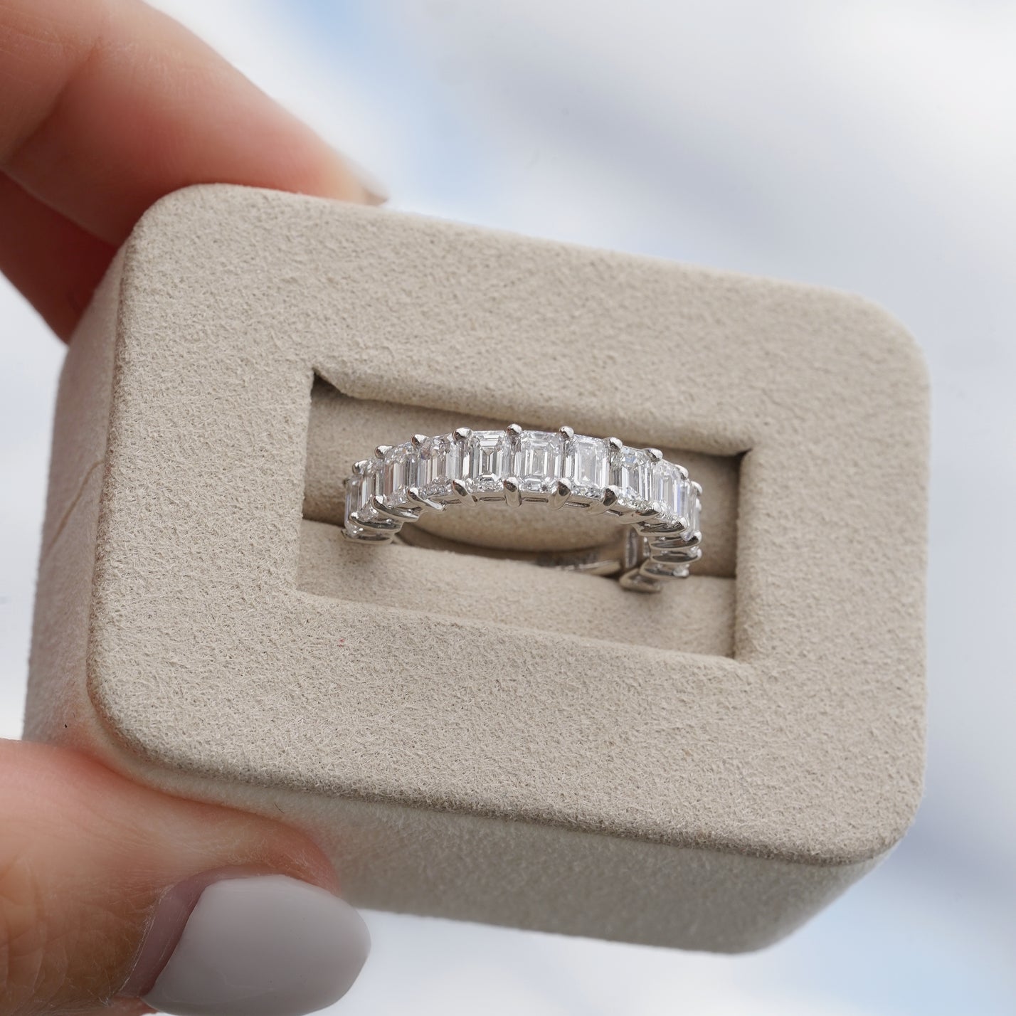 3.18ct Emerald Cut Lab Diamond, PT950 Half Eternity Ring