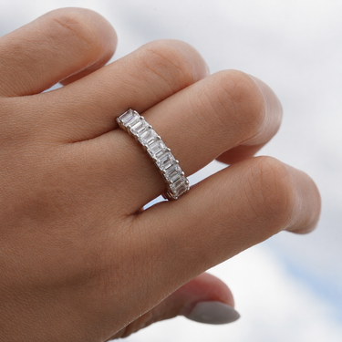 3.18ct Emerald Cut Lab Diamond, PT950 Half Eternity Ring