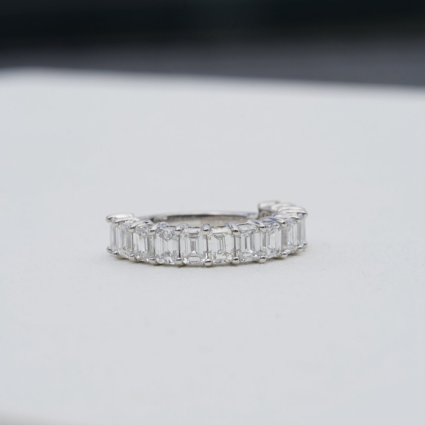 3.18ct Emerald Cut Lab Diamond, PT950 Half Eternity Ring
