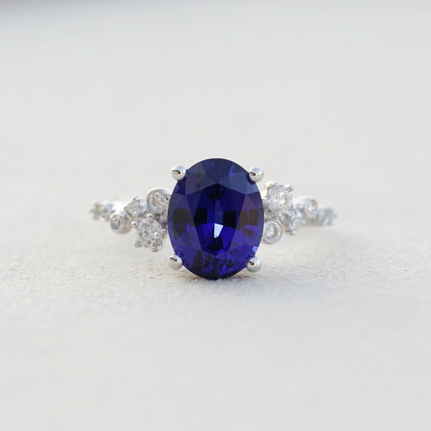 Nova, IGI 3.19ct Oval Cut Lab Sapphire, PT950 Cluster Ring