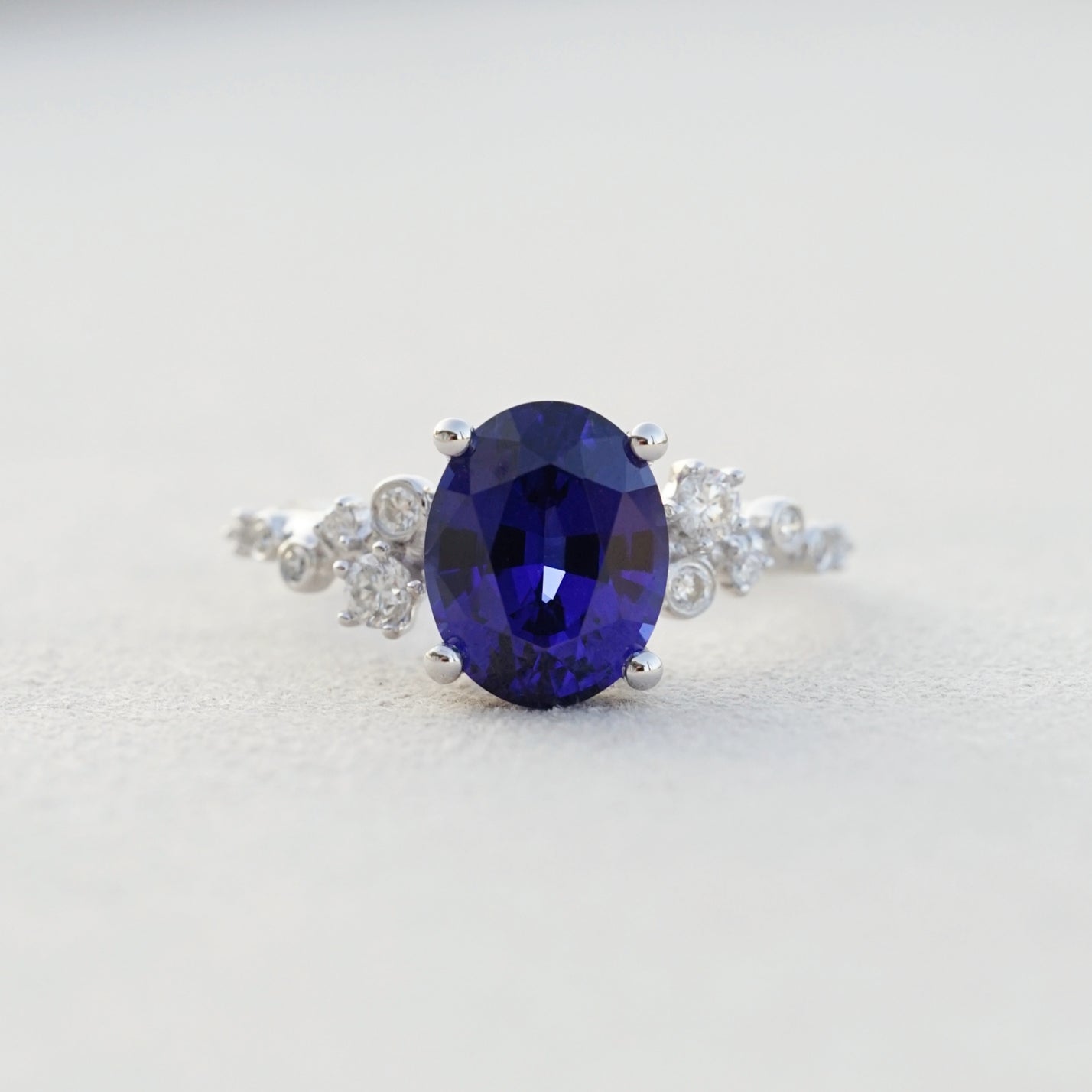 Nova, IGI 3.19ct Oval Cut Lab Sapphire, PT950 Cluster Ring