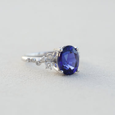 Nova, IGI 3.19ct Oval Cut Lab Sapphire, PT950 Cluster Ring