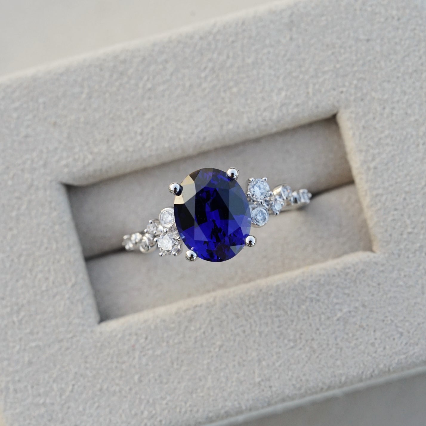 Nova, IGI 3.19ct Oval Cut Lab Sapphire, PT950 Cluster Ring