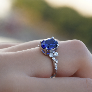 Nova, IGI 3.19ct Oval Cut Lab Sapphire, PT950 Cluster Ring