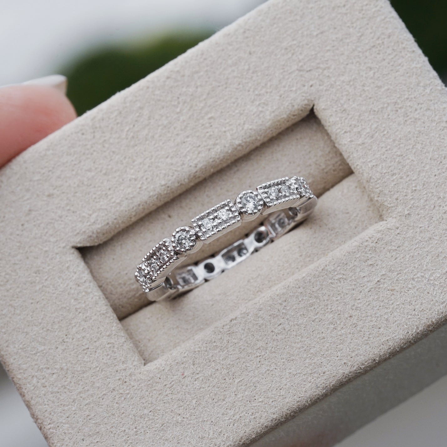 Heritage, 0.38ct Lab Diamond, PT950 Art Deco Milgrain Diamond Wedding Ring