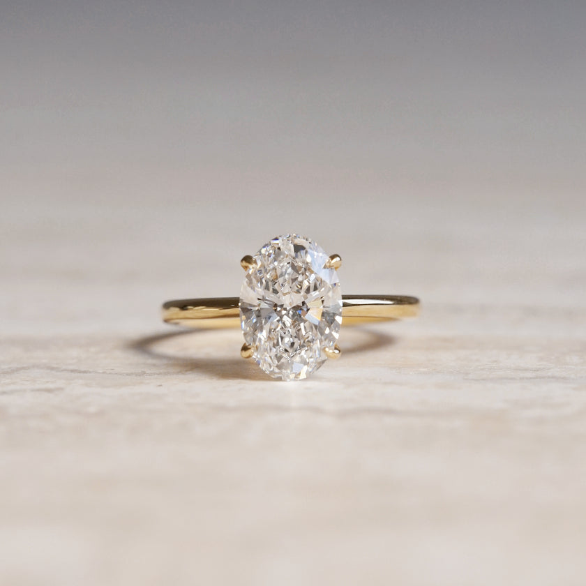 Lena, IGI 2.08ct D VVS2 Oval Cut Lab Diamond, 18K Yellow Gold Engagement Ring