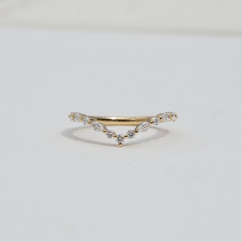 Lyra, 0.34ct Marquise & Round Nesting Lab Diamond, 18K Yellow Gold Wedding Ring