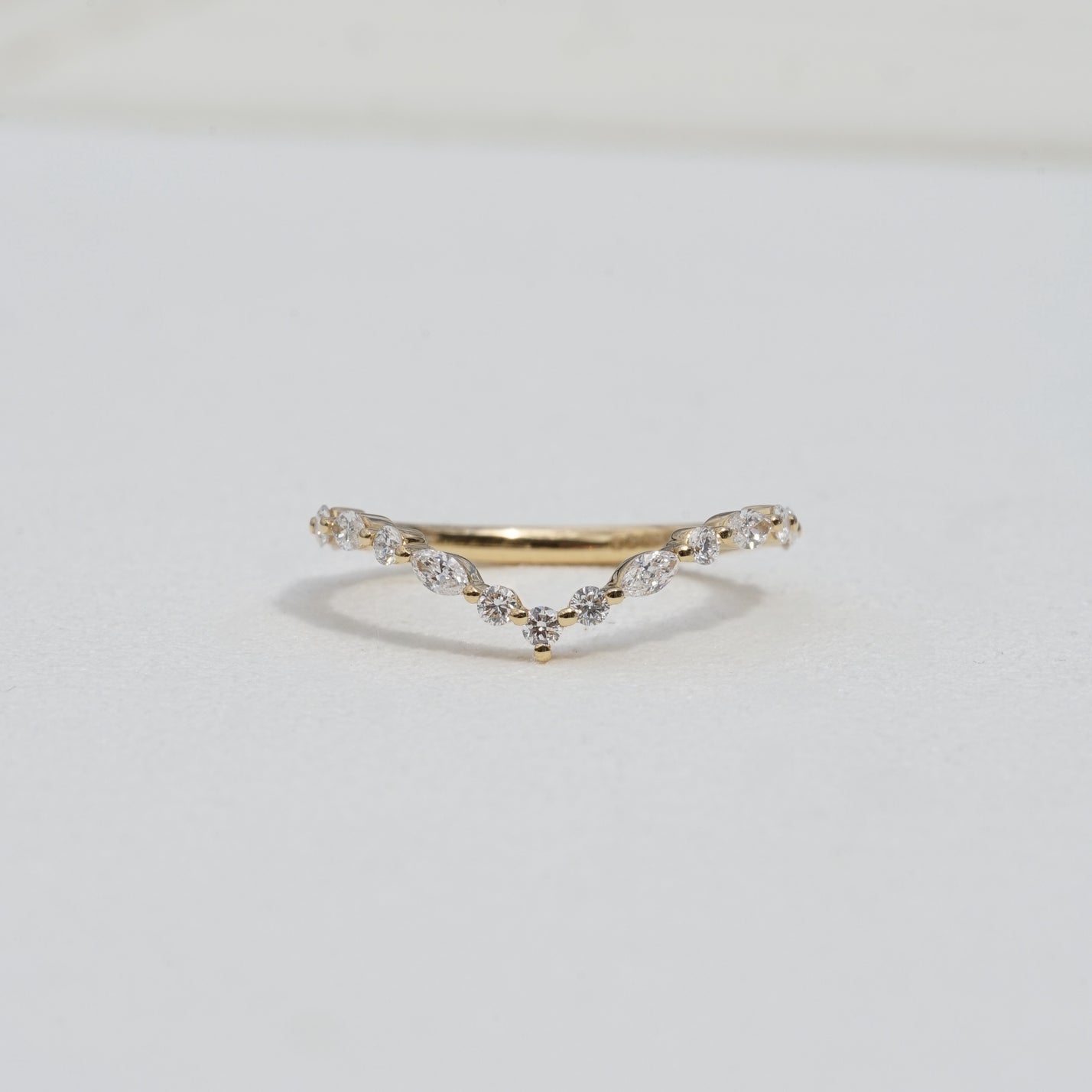 Lyra, 0.34ct Marquise & Round Nesting Lab Diamond, 18K Yellow Gold Wedding Ring