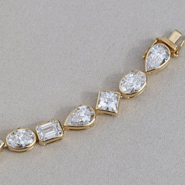 IGI 17.88ct Mixed Fancy Cuts Lab Diamond, 18K Yellow Gold Bezel Tennis Bracelet