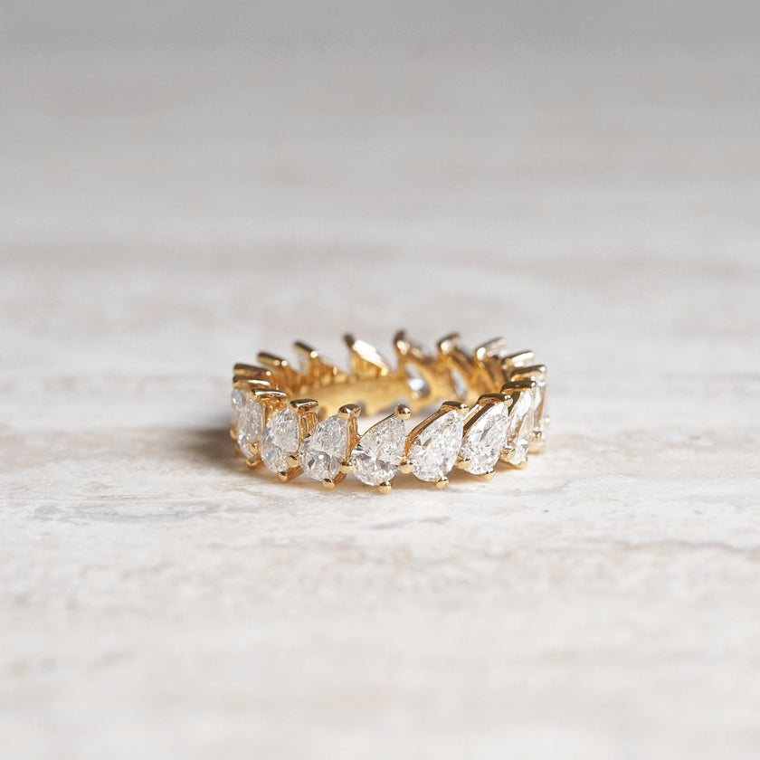 3.8ct Pear-Cut Lab Diamond, 18K Yellow Gold Eternity Ring