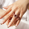 Rosie, IGI 3.27ct Oval Cut Lab Ruby, PT950 Rose Cut Halo Engagement Ring
