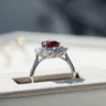 Rosie, IGI 3.27ct Oval Cut Lab Ruby, PT950 Rose Cut Halo Engagement Ring