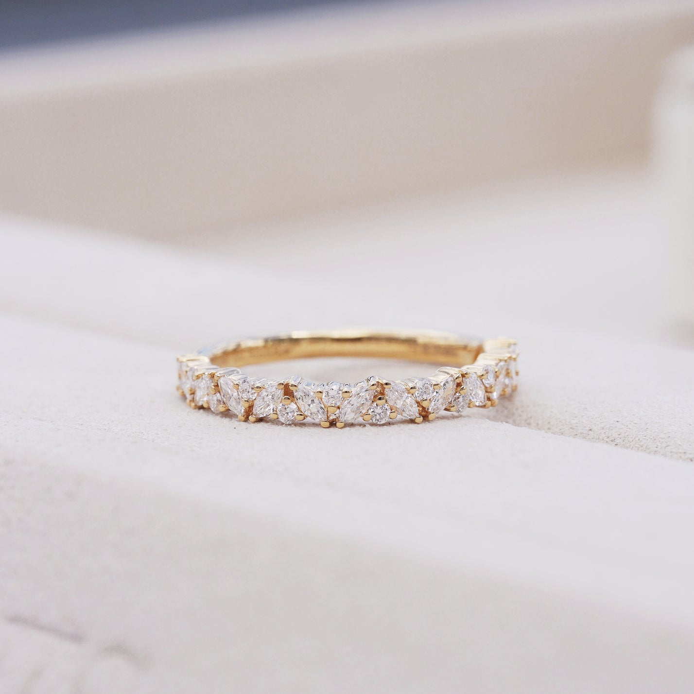 Rowena, 0.46ct Marquise Lab Diamond, 18K Yellow Gold Wedding Ring
