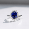Lavinia, IGI 3.18ct Oval Cut Lab Sapphire, PT950 Vintage Halo Ring
