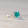 Stella, IGI 5.23ct Cushion Lab Paraiba Garnet,  PT950 Halo Pavé Ring