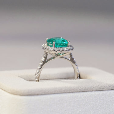 Stella, IGI 5.23ct Cushion Lab Paraiba Garnet,  PT950 Halo Pavé Ring