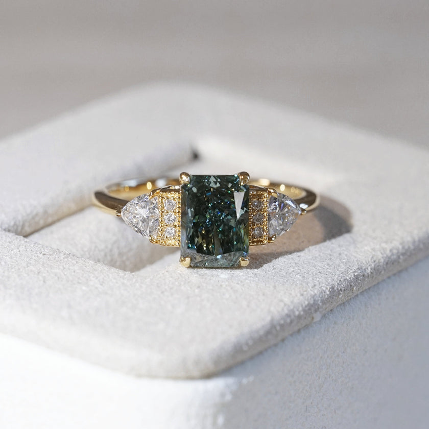 The Chapters Heirloom, IGI 1.56ct Fancy Vivid Green Radiant Lab Diamond, 18K Yellow Gold Vintage Engagement Ring