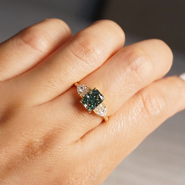 The Chapters Heirloom, IGI 1.56ct Fancy Vivid Green Radiant Lab Diamond, 18K Yellow Gold Vintage Engagement Ring
