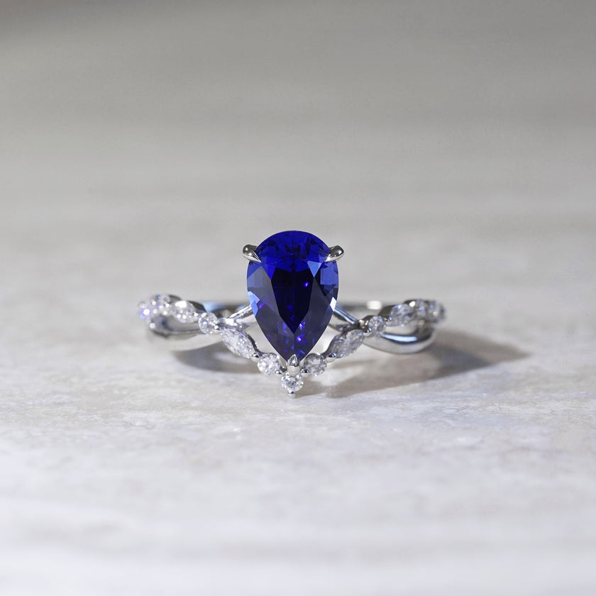 The One, IGI 1.97ct Pear Cut Lab Sapphire, PT950 V-shaped Twist Engagement Ring