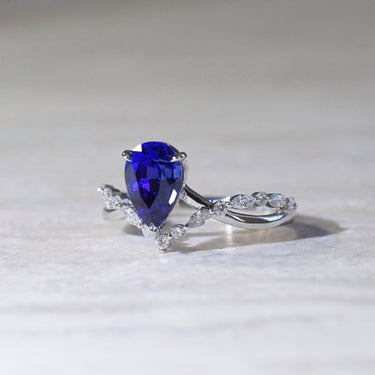 The One, IGI 1.97ct Pear Cut Lab Sapphire, PT950 V-shaped Twist Engagement Ring